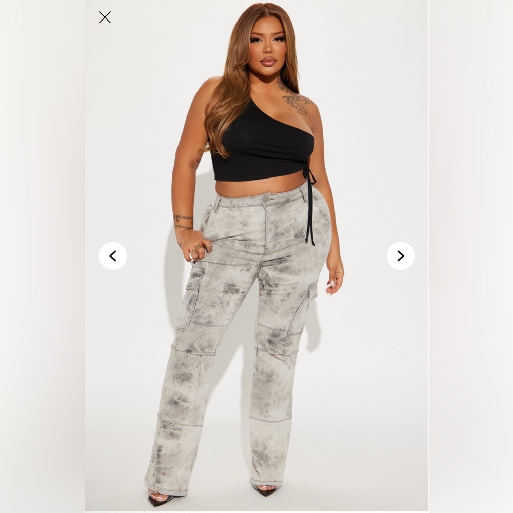 Fashion Nova No Alternative Stretch Cargo Bootcut Jeans- Gray - Picture 4 of 7